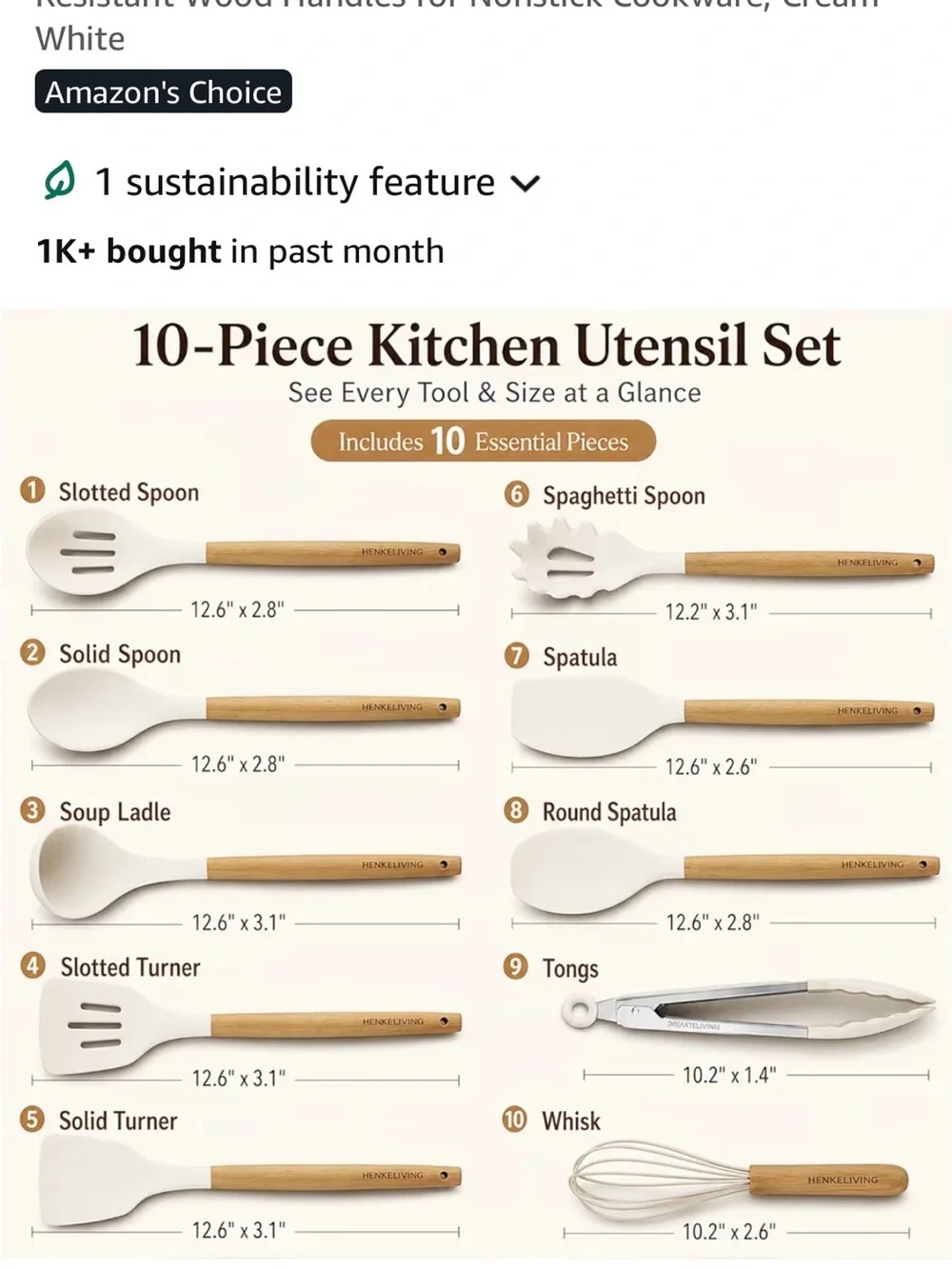 10-Piece Cream Silicone and Beechwood Kitchen Utensil Set - Brand New In Box!